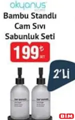 OKYANUS HOME BAMBU STANDLI CAM SIVI SABUNLUK SETİ 2'Lİ